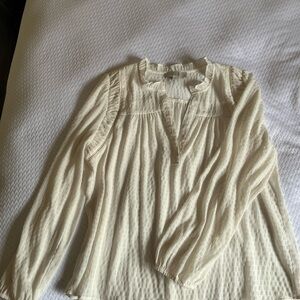LOFT Cream Blouse with Ruffle Details